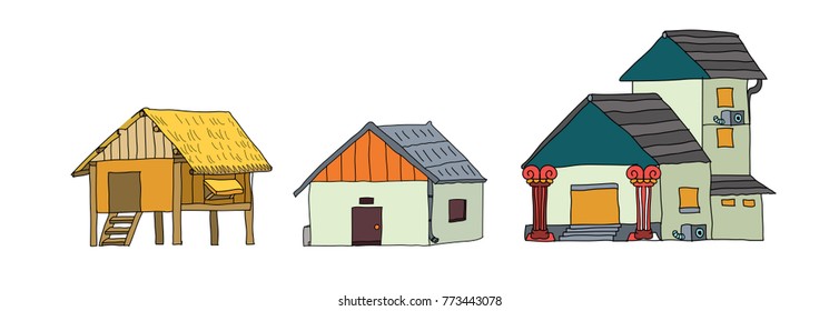 Set houses with doodle style,Hand drawn,Vector.