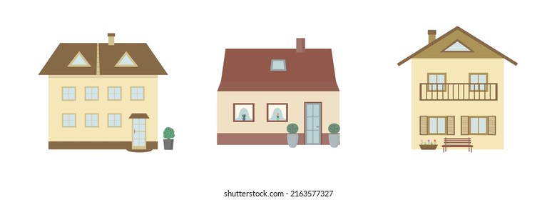 Set of houses in flat style. Vector illustration 