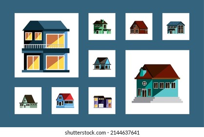 set of houses front view design