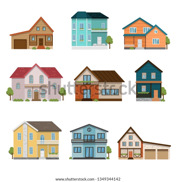 Set Houses Front View Icons Isolated Stock Vector (Royalty Free) 1349344142