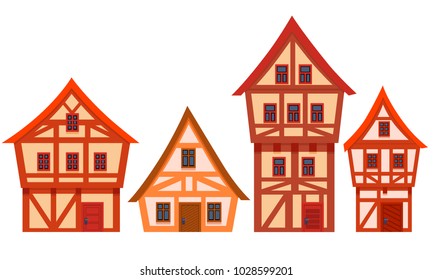 Set of houses Germany. Flat design. Vector illustration  