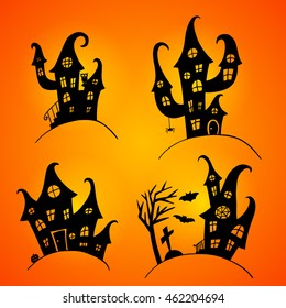 Set of houses for Halloween party, vector background