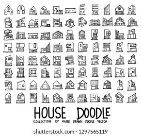 Set of Houses icons Drawing illustration Hand drawn doodle Sketch line vector