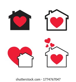 House Icons Heart Silhouettes Lines Black Stock Vector (Royalty Free ...