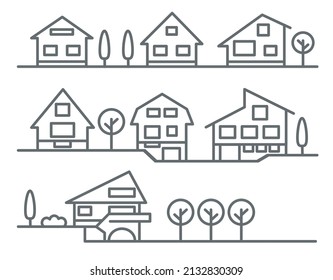 Set of houses icons. Houses types collection. Real estate property. Vector illustration