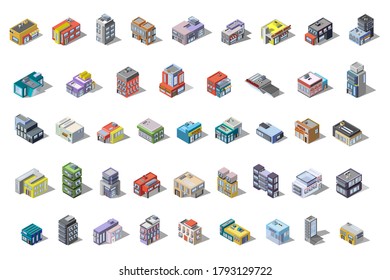 Set of houses. Isometry. Architecture