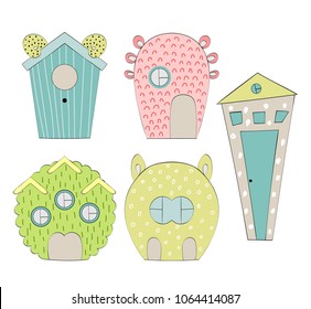 Set of houses for monsters on white background