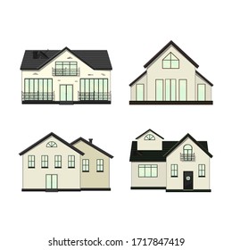 Set of houses on a white background for construction and design. Cartoon style. Vector illustration