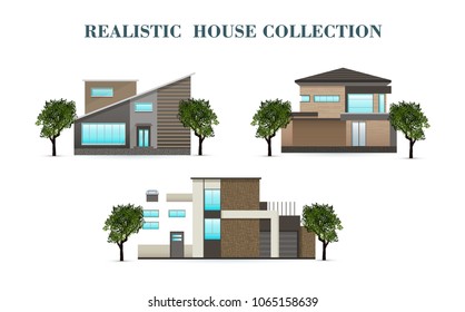 Set of houses, residential house, realistic house with a shadow. Flat design, vector illustration, vector.
