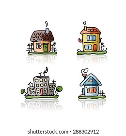 Set of houses, sketch for your design. Vector illustration