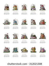 Set of houses, sketch for your design. Vector illustration