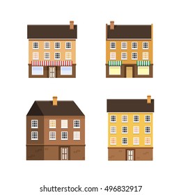 Set of the houses of a small town. Vector illustration flat design
