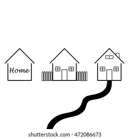 Set houses in various forms.  Simple house, with the fence, with the track