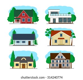 Set of houses. Vector illustration of cool detailed house icon isolated on white background.