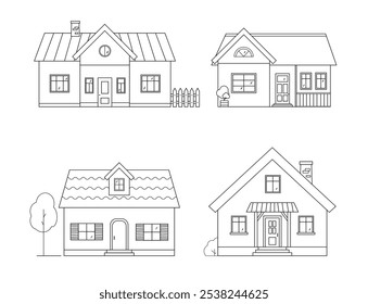Set of houses. Vector illustration in a linear style on a white background.