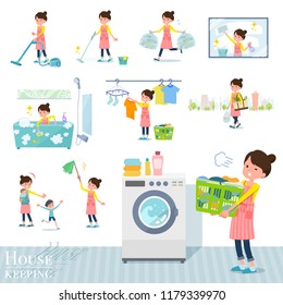 A set of housewife related to housekeeping such as cleaning and laundry.There are various actions such as child rearing.It's vector art so it's easy to edit.