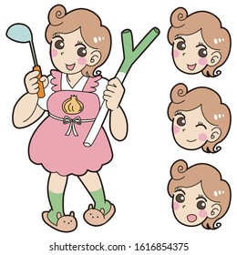 Set of housewife's whole body and facial expressions