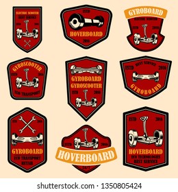 Set of hoverboard emblems. Design elements for poster, card, banner, emblem, sign, label. Vector illustration