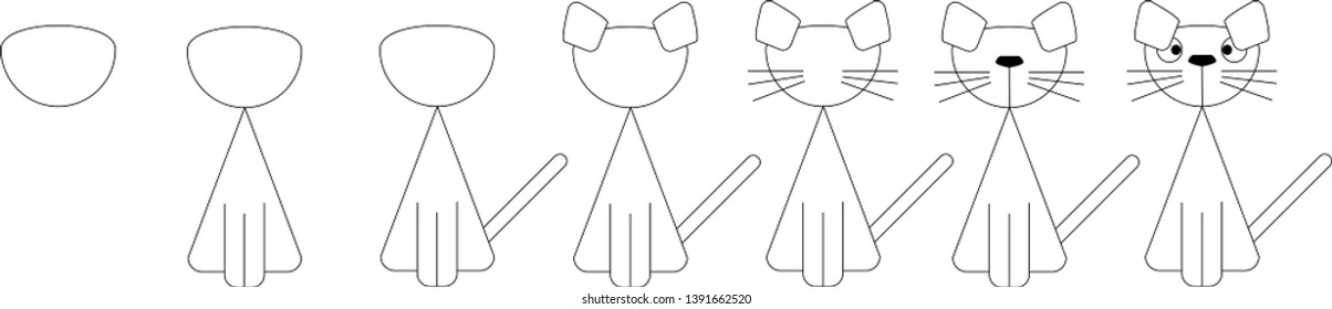 Set of how to drawing dog cartoon images. Vector illustration. Black and white color.For teaching media, making books for children.