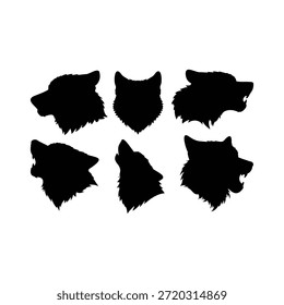 Set von heulenden Wolf Kopf Silhouette Vektorgrafik flach Design. Schönes Wolfsgesicht.