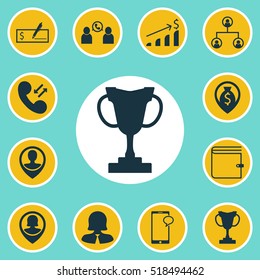 Set Of Hr Icons On Bank Payment, Business Woman And Money Navigation Topics. Editable Vector Illustration. Includes Pin, Prize, Cash And More Vector Icons.