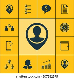 Set Of Hr Icons On Business Deal, Coins Growth And Messaging Topics. Editable Vector Illustration. Includes Phone, User, Purse And More Vector Icons.