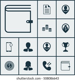 Set Of Hr Icons On Business Goal, Money Navigation And Messaging Topics. Editable Vector Illustration. Includes Money, Pin, Purse And More Vector Icons.