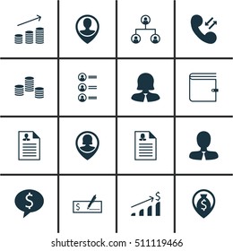 Set Of Hr Icons On Business Woman, Pin Employee And Employee Location Topics. Editable Vector Illustration. Includes Call, Career, Wallet And More Vector Icons.