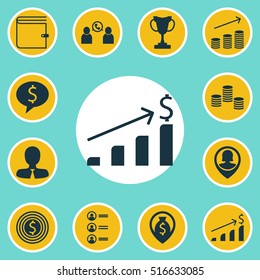 Set Of Hr Icons On Business Deal, Phone Conference And Successful Investment Topics. Editable Vector Illustration. Includes Trophy, Success, Male And More Vector Icons.