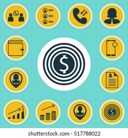 Set Of Hr Icons On Business Woman, Cellular Data And Wallet Topics. Editable Vector Illustration. Includes Resume, Dollar, Money And More Elements