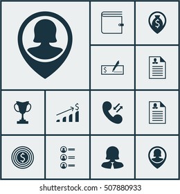 Set Of Hr Icons On Cellular Data, Successful Investment And Wallet Topics. Editable Vector Illustration. Includes Call, Check, Wallet And More Vector Icons.
