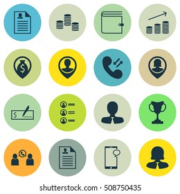 Set Of Hr Icons On Cellular Data, Employee Location And Wallet Topics. Editable Vector Illustration. Includes Career, Pin, User And More Vector Icons.