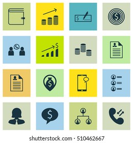 Set Of Hr Icons On Cellular Data, Business Goal And Coins Growth Topics. Editable Vector Illustration. Includes Cash, Money, Conference And More Vector Icons.