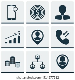 Set Of Hr Icons On Cellular Data, Employee Location And Successful Investment Topics. Editable Vector Illustration. Includes Coins, Goal, Female And More Vector Icons.