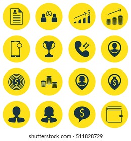Set Of Hr Icons On Coins Growth, Messaging And Phone Conference Topics. Editable Vector Illustration. Includes Mobile, Prize, Male And More Vector Icons.
