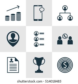 Set Of Hr Icons On Coins Growth, Curriculum Vitae And Tree Structure Topics. Editable Vector Illustration. Includes Structure, User, Job And More Vector Icons.