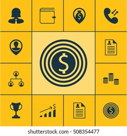 Set Of Hr Icons On Curriculum Vitae, Employee Location And Cellular Data Topics. Editable Vector Illustration. Includes User, Dollar, Map And More Vector Icons.