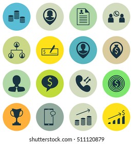 Set Of Hr Icons On Curriculum Vitae, Cellular Data And Coins Growth Topics. Editable Vector Illustration. Includes Money, Map, Phone And More Vector Icons.