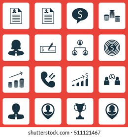 Set Of Hr Icons On Curriculum Vitae, Cellular Data And Coins Growth Topics. Editable Vector Illustration. Includes Conference, Trophy, Check And More Vector Icons.