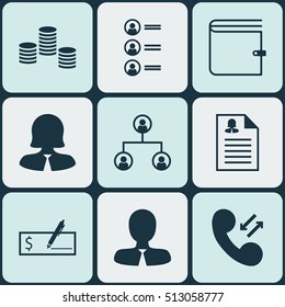 Set Of Hr Icons On Female Application, Tree Structure And Manager Topics. Editable Vector Illustration. Includes Phone, Bank, Profile And More Vector Icons.