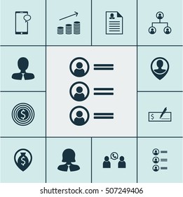 Set Of Hr Icons On Manager, Business Goal And Bank Payment Topics. Editable Vector Illustration. Includes Organisation, Resume, Dollar And More Vector Icons.