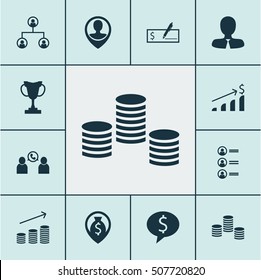 Set Of Hr Icons On Manager, Business Deal And Tournament Topics. Editable Vector Illustration. Includes Bank, Map, Increase And More 
