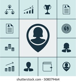 Set Of Hr Icons On Manager, Money And Coins Growth Topics. Editable Vector Illustration. Includes Increase, Organisation, Resume And More Vector Icons.