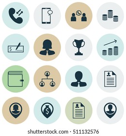 Set Of Hr Icons On Manager, Business Woman And Coins Growth Topics. Editable Vector Illustration. Includes Resume, Cup, Cellular And More Vector Icons.