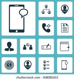 Set Of Hr Icons On Messaging, Pin Employee And Phone Conference Topics. Editable Vector Illustration. Includes Female, Pin, Purse And More Vector Icons.