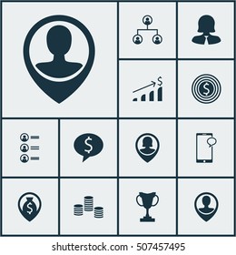 Set Of Hr Icons On Money, Business Goal And Business Deal Topics. Editable Vector Illustration. Includes Growth, Success, Map And More Vector Icons.