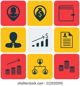 Set Of Hr Icons On Money, Coins Growth And Wallet Topics. Editable Vector Illustration. Includes Map, Employee, Tree And More Vector Icons.