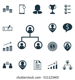 Set Of Hr Icons On Pin Employee, Money And Tree Structure Topics. Editable Vector Illustration. Includes Goal, List, Coins And More Vector Icons.