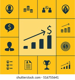 Set Of Hr Icons On Successful Investment, Tournament And Manager Topics. Editable Vector Illustration. Includes User, Cash, Phone And More Vector Icons.