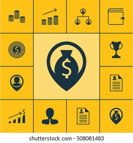Set Of Hr Icons On Tree Structure, Business Goal And Money Topics. Editable Vector Illustration. Includes Growth, Career, Pin And More Vector Icons.